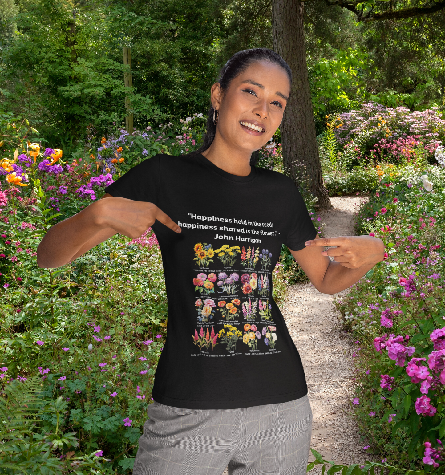 "Floral Whispers" Happiness held in the seed - Women's fitted eco tee