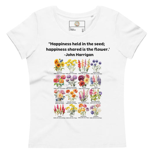 "Floral Whispers" Happiness held in the seed - Women's fitted eco tee